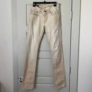 J‎ BRAND Johnny Low rise slight taper beige cream Sz 28 light distressed jeans